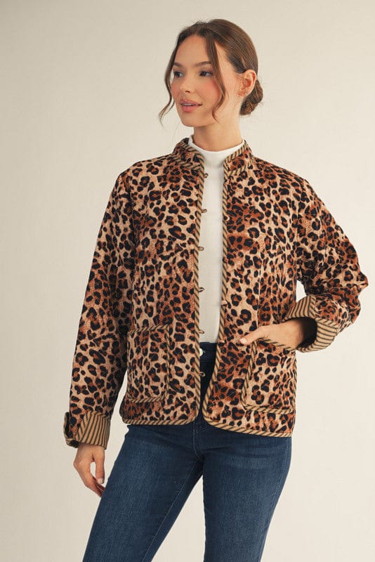 Jodifl Button Down Animal Print Quilted Jacket