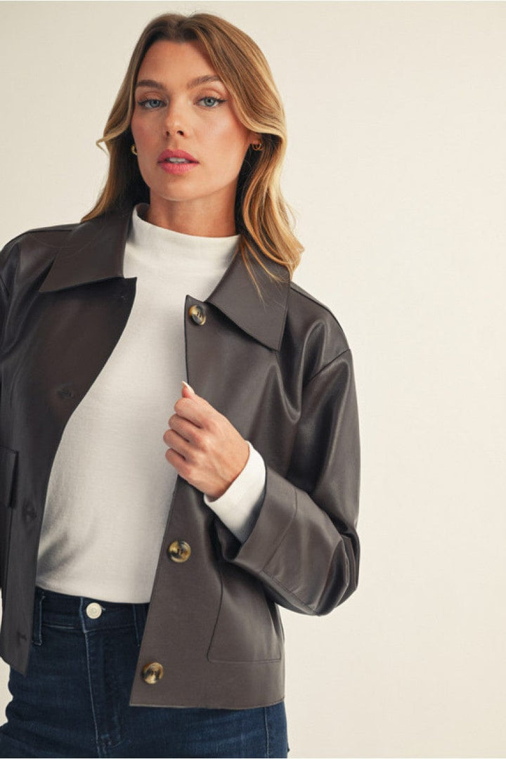 Jodifl Button Down Faux Leather Jacket