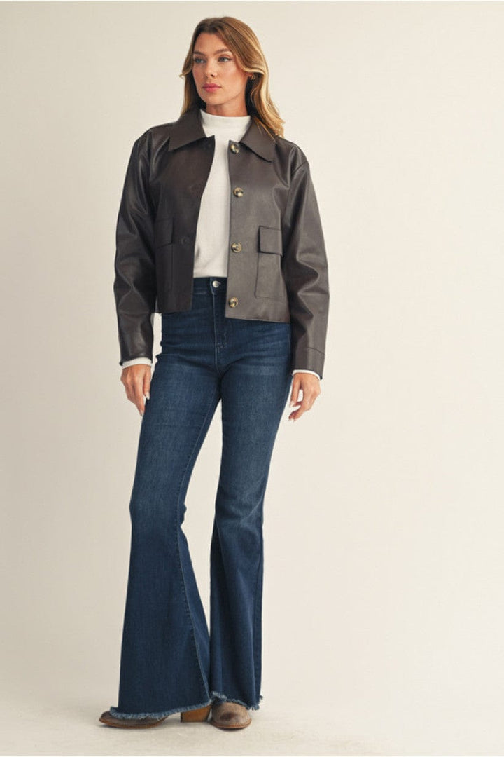 Jodifl Button Down Faux Leather Jacket
