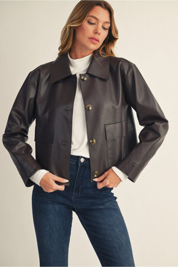 Jodifl Button Down Faux Leather Jacket
