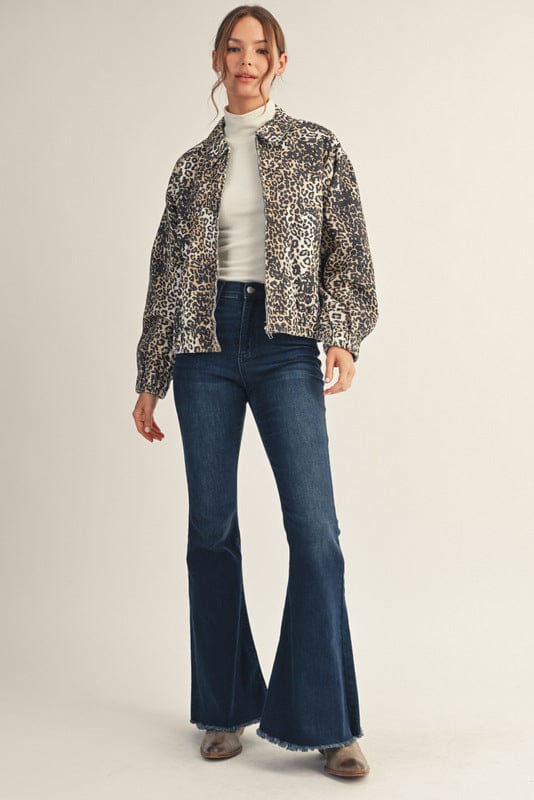 Jodifl Collared Leopard Print Zip Up Jacket