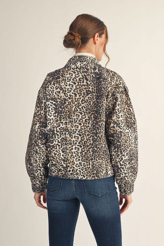 Jodifl Collared Leopard Print Zip Up Jacket