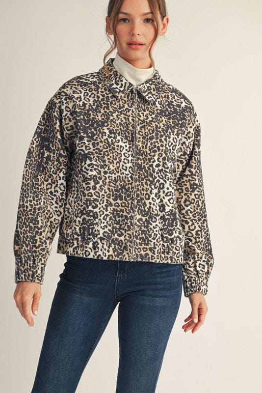 Jodifl Collared Leopard Print Zip Up Jacket