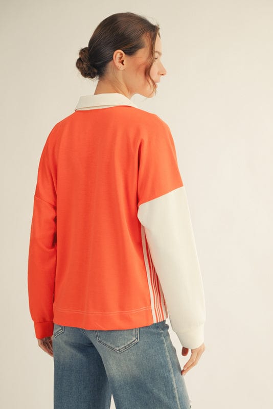 Jodifl Color Block Collared Top with Striped Accent Trim