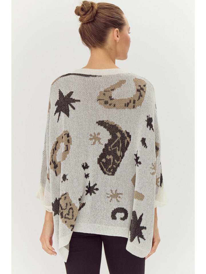 Jodifl Cowboy Boot and Star Pattern Knit Sweater Pullover Top