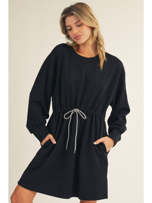 Jodifl Drawstring Waist French Terry Solid Dress