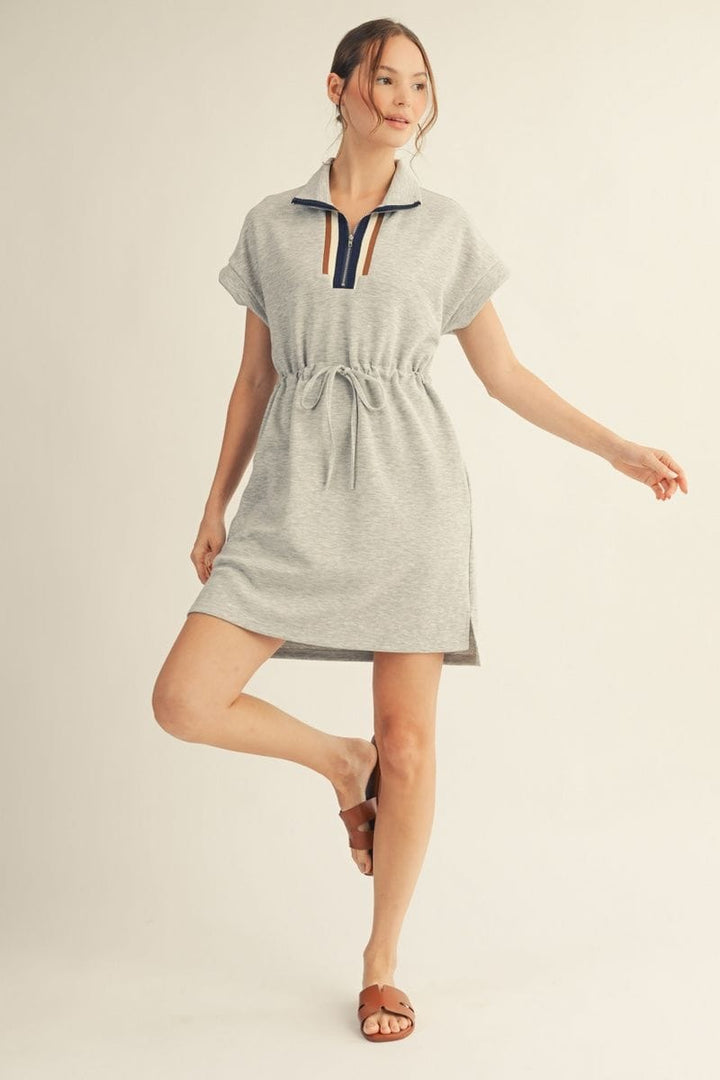 drawstring casual dress Jodifl Waist Front Quarter Zip DR-JD-M50292 / DENIM / L Nighties or styled up for Blush Pink Bridesmaid Dress Color:Steel_Grey