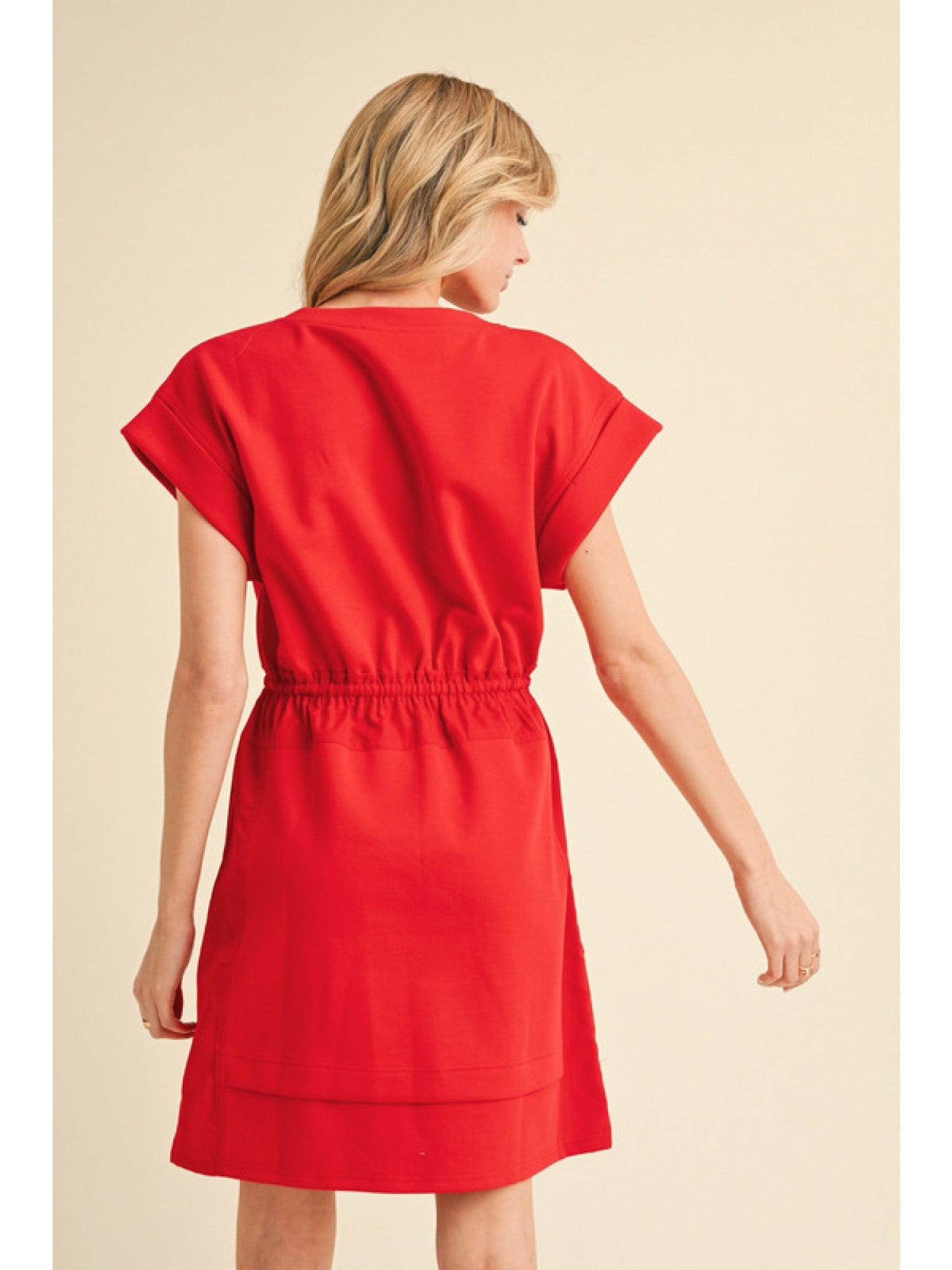 Jodifl Drawstring Waistline Jersey Knit Short Kimono Sleeve