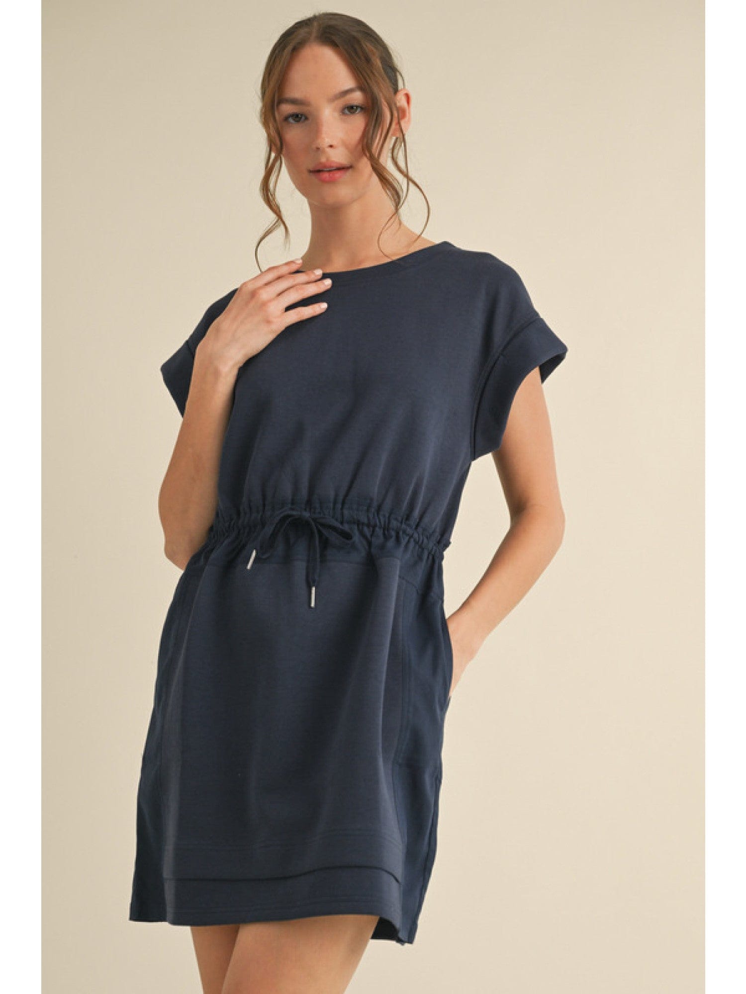 Jodifl Drawstring Waistline Jersey Knit Short Kimono Sleeve