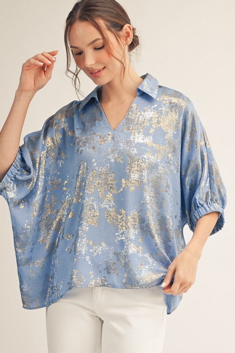 トップス todayful Openshoulder Jacquard Blouse Jodifl Drop Shoulder Metallic Leopard Blouse Top – jfybrand