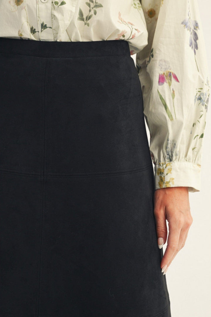 Jodifl Faux Suede A-Line Midi Skirt with Elastic Waistband
