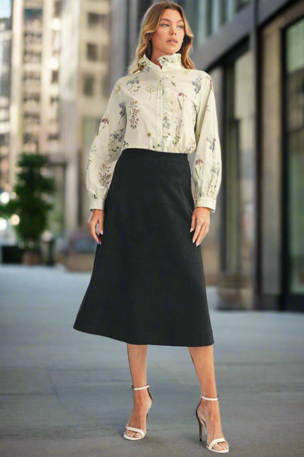 Jodifl Faux Suede A-Line Midi Skirt with Elastic Waistband