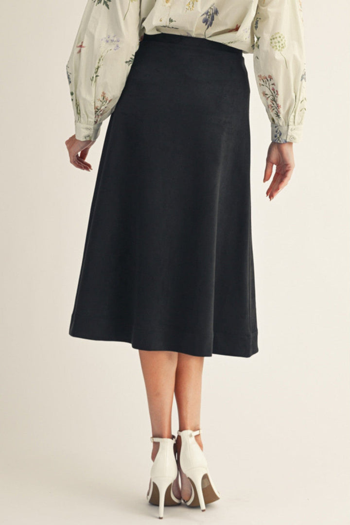 Jodifl Faux Suede A-Line Midi Skirt with Elastic Waistband