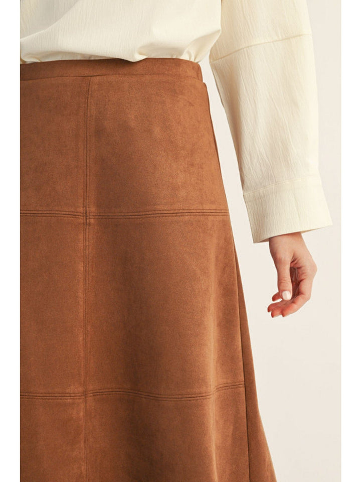 Jodifl Faux Suede A-Line Midi Skirt with Elastic Waistband