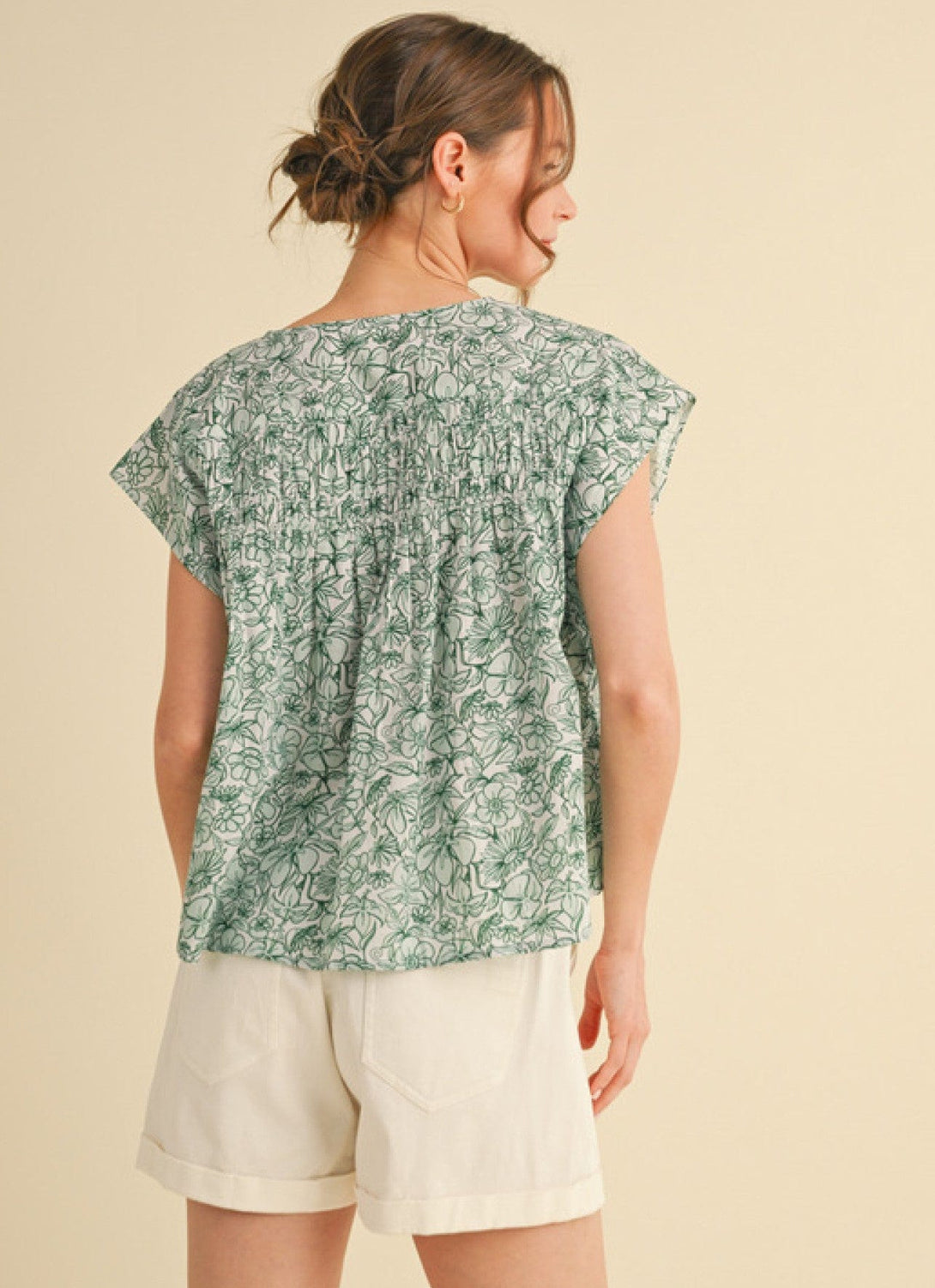 Jodifl Floral Cropped V-Neck Smocked Bodice Top