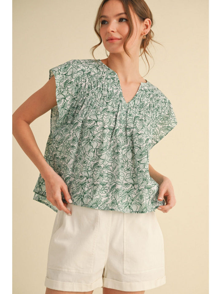 Jodifl Floral Cropped V-Neck Smocked Bodice Top