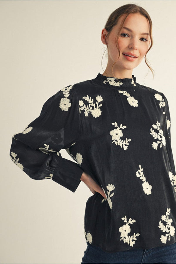 Jodifl Floral Embroidered Long Sleeve Blouse Top