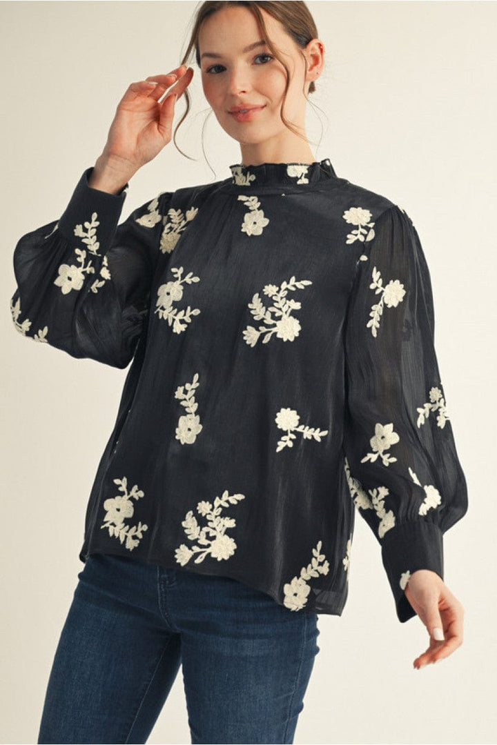 Jodifl Floral Embroidered Long Sleeve Blouse Top