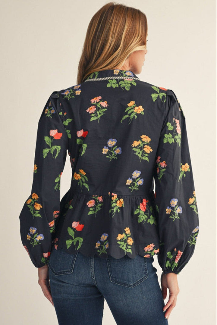 Jodifl Floral Print Scallop Hem Peplum Top
