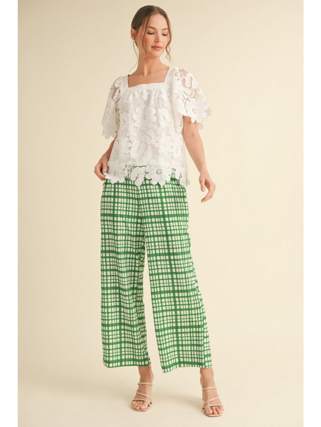 Jodifl Floral Short Sleeve All Over Lace Top with Square Neckline