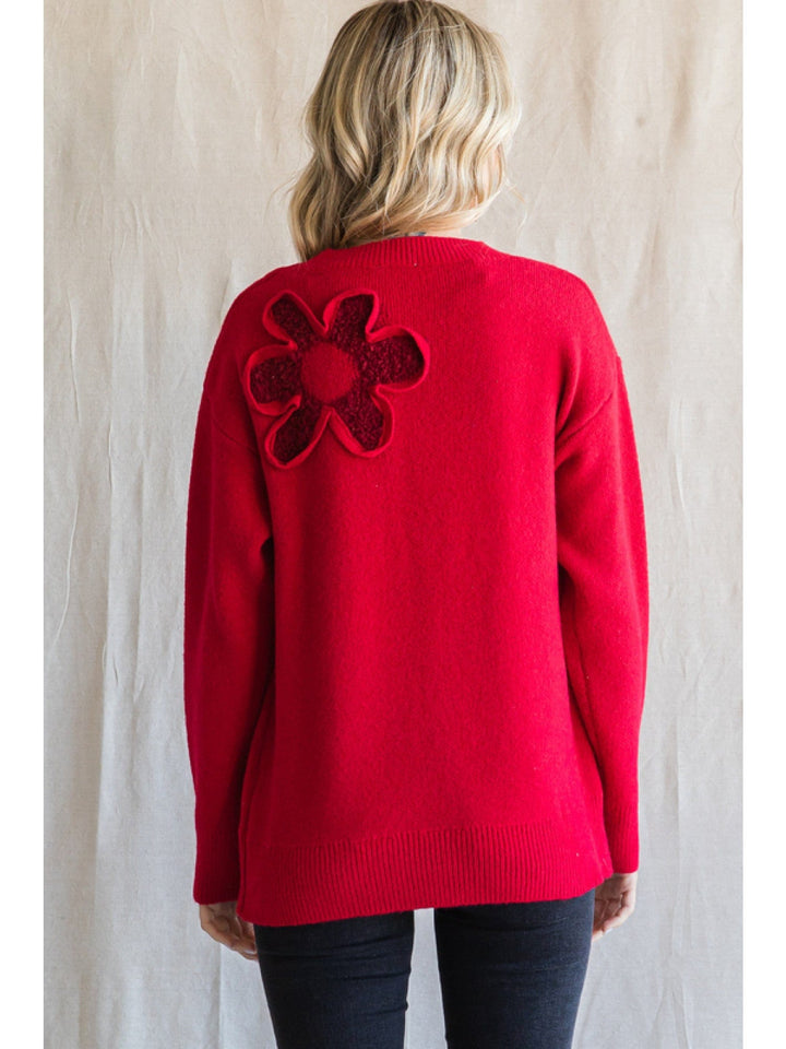 Jodifl Flower Textured Knit Pullover Sweater