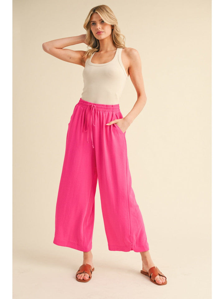 Jodifl Flowy Lightweight Loose Fit Drawstring Waist Pants with Button Detailing at Hem