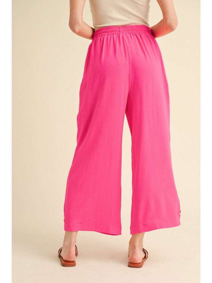 Jodifl Flowy Lightweight Loose Fit Drawstring Waist Pants with Button Detailing at Hem