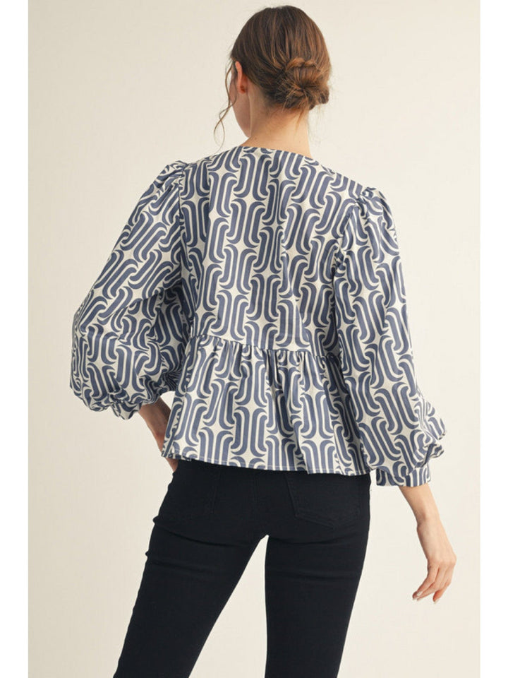Jodifl Geometric Pattern Front Tie Peplum Top