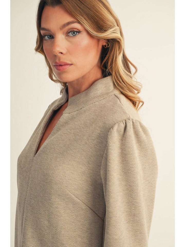 Jodifl Herringbone Pattern Dress with Standing Collar