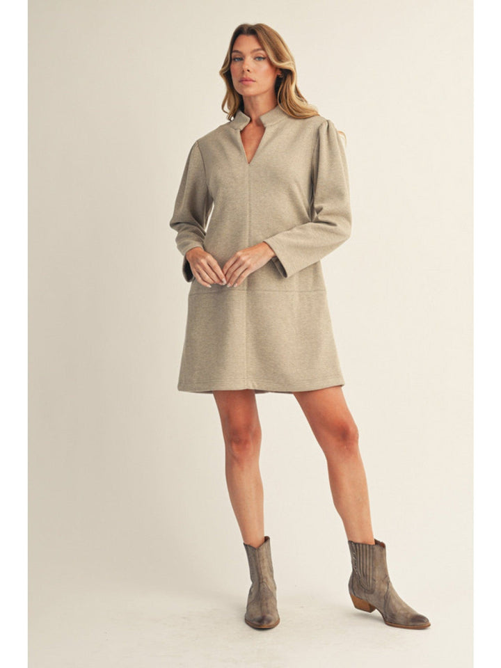 Jodifl Herringbone Pattern Dress with Standing Collar