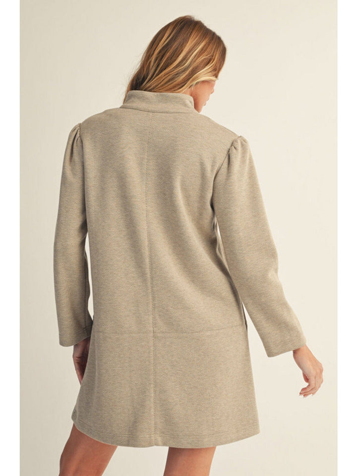 Jodifl Herringbone Pattern Dress with Standing Collar