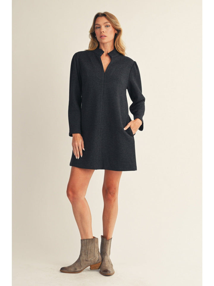 Jodifl Herringbone Pattern Dress with Standing Collar