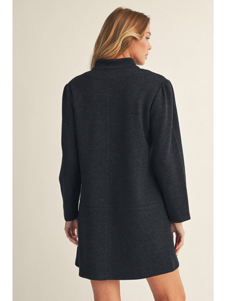 Jodifl Herringbone Pattern Dress with Standing Collar