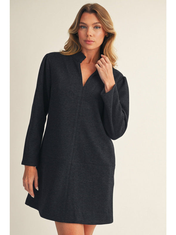 Jodifl Herringbone Pattern Dress with Standing Collar