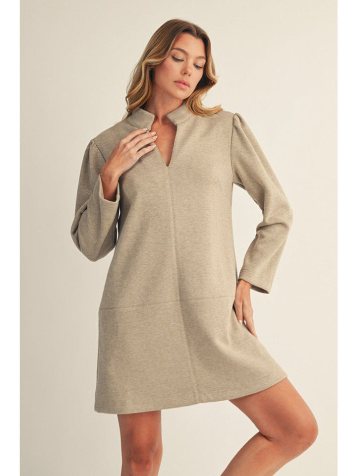 Jodifl Herringbone Pattern Dress with Standing Collar