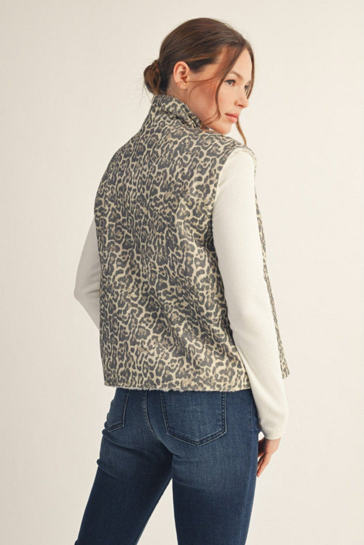 Jodifl Leopard Print Sherpa Lined Zip Up Vest