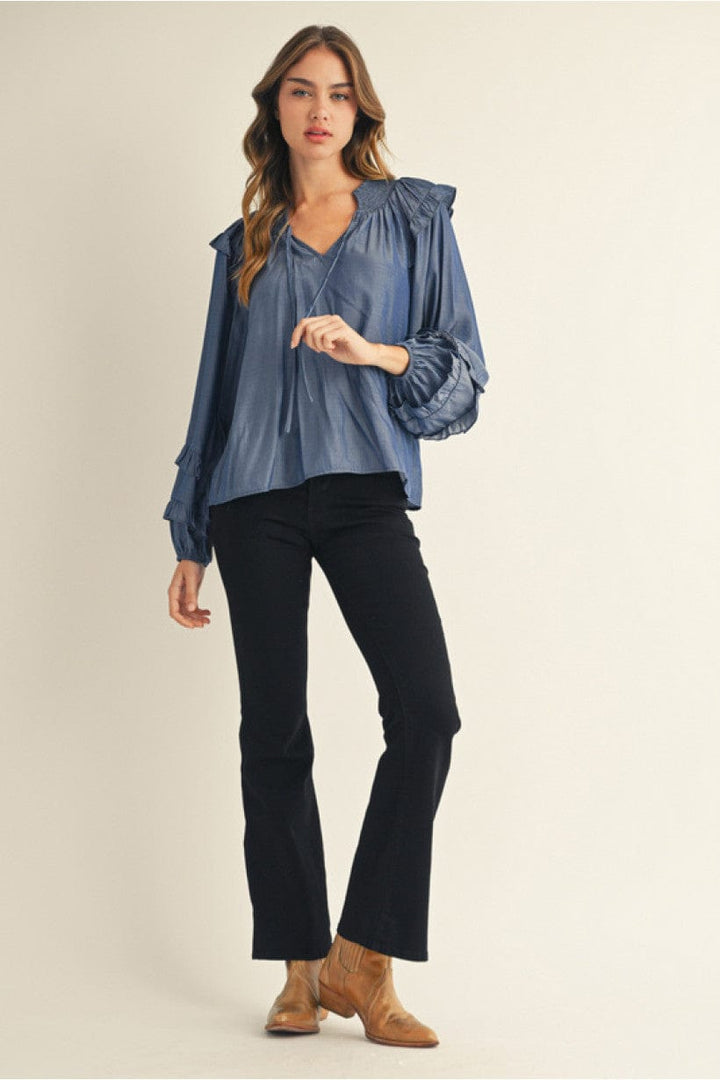 Jodifl Long Puff Sleeve Ruffle Detailed Peasant Blouse