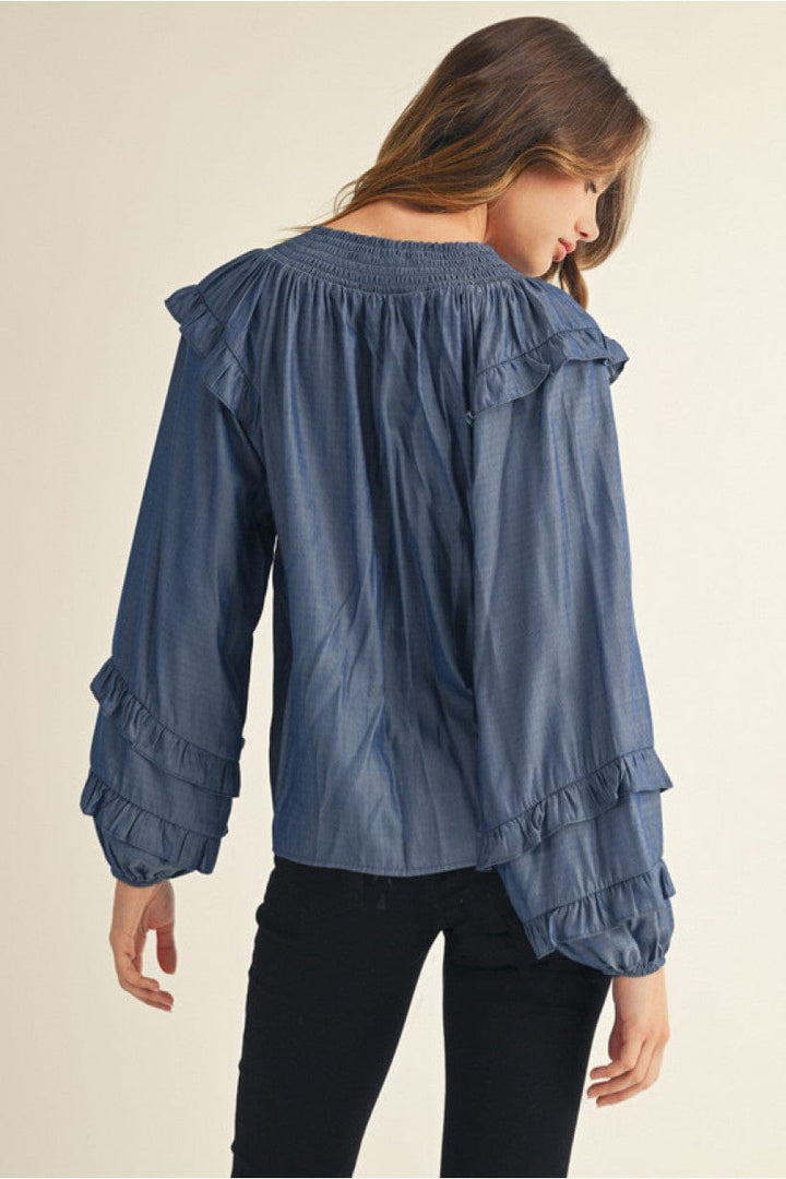 Jodifl Long Puff Sleeve Ruffle Detailed Peasant Blouse