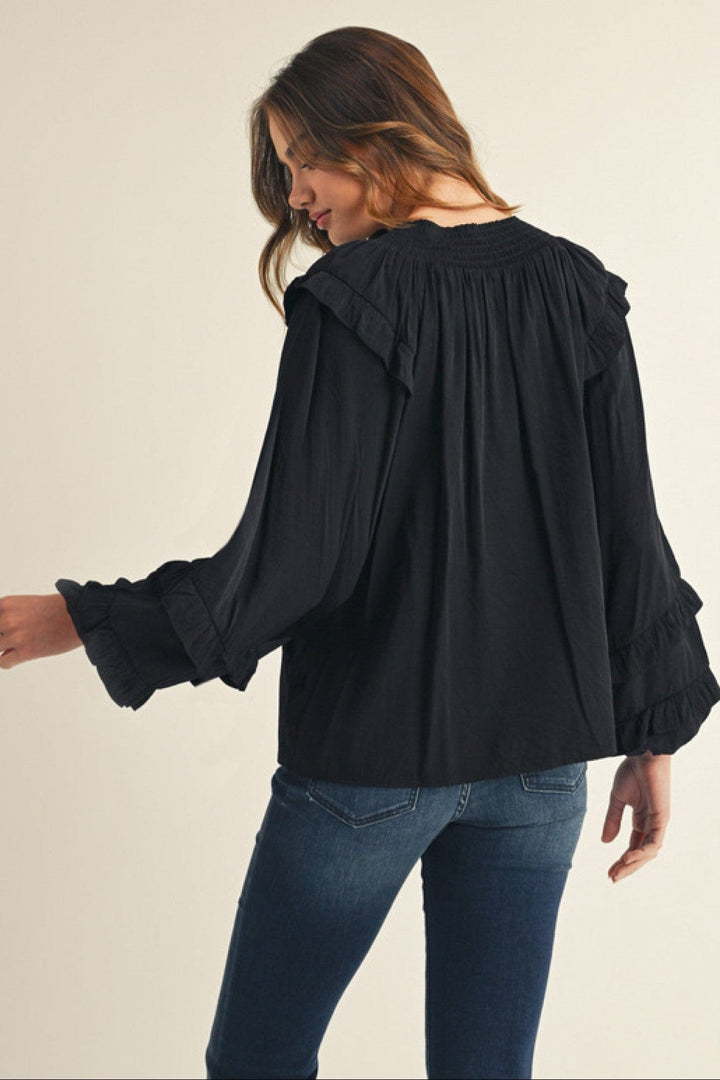 Jodifl Long Puff Sleeve Ruffle Detailed Peasant Blouse