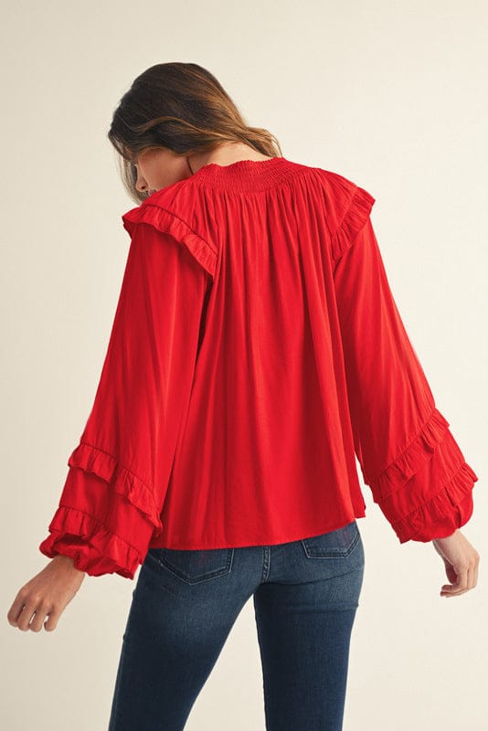 Jodifl Long Puff Sleeve Ruffle Detailed Peasant Blouse