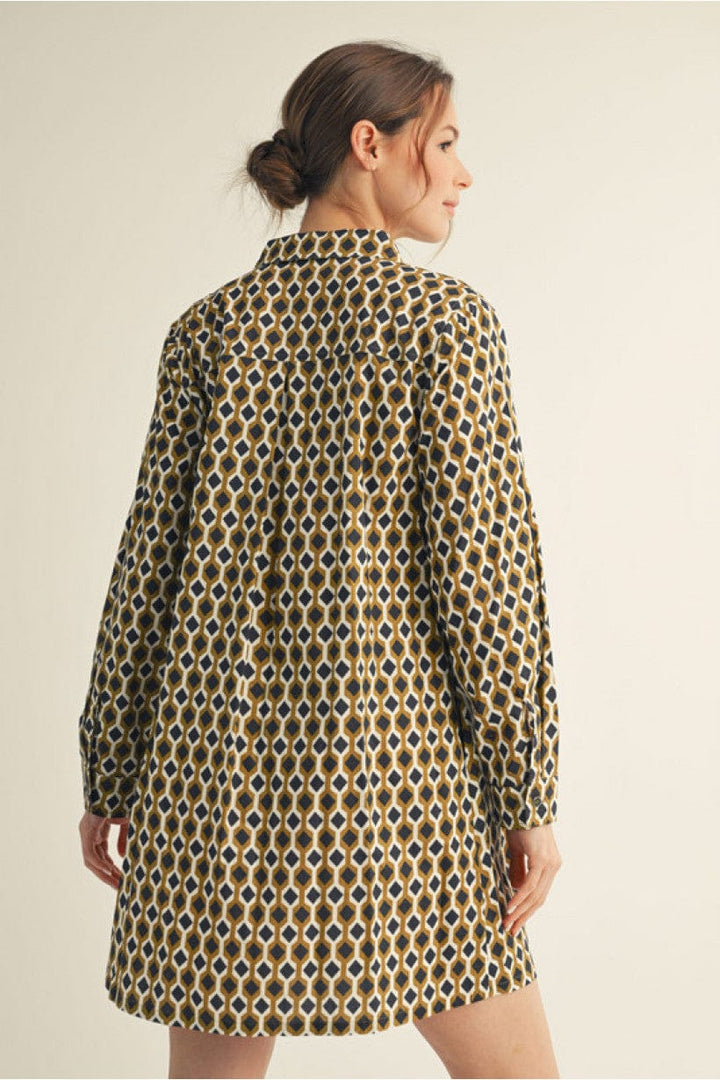 Jodifl Long Sleeve Button Down Geo Print Short Dress