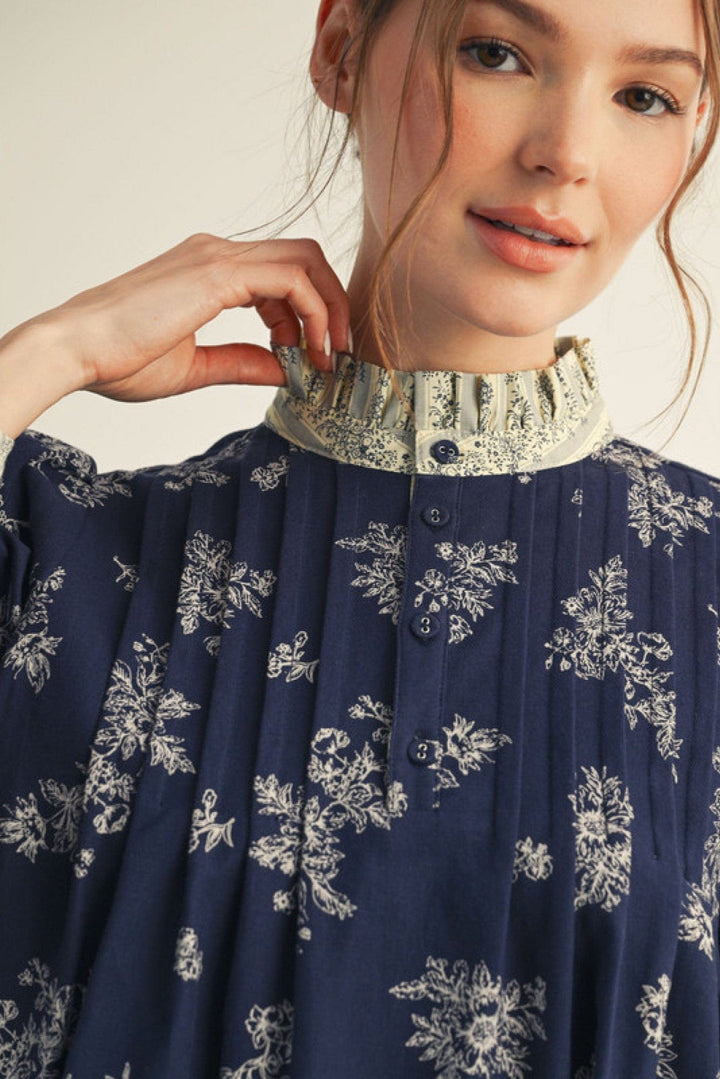 Jodifl Long Sleeve Floral Blouse with Contrast Print Trim