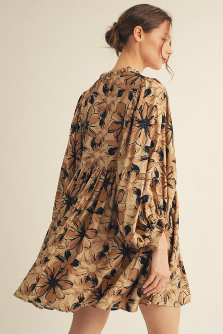 Jodifl Long Wide Sleeve Floral Front Tie Peasant Dress