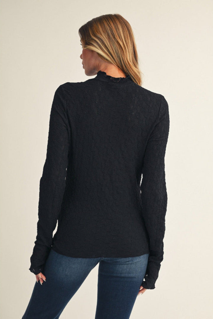 Jodifl Mock Neck Long Thumbhole Sleeve Lace Top
