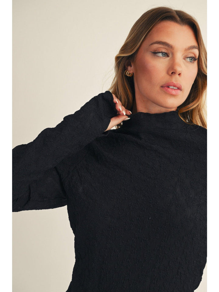 Jodifl Mock Neck Long Thumbhole Sleeve Lace Top