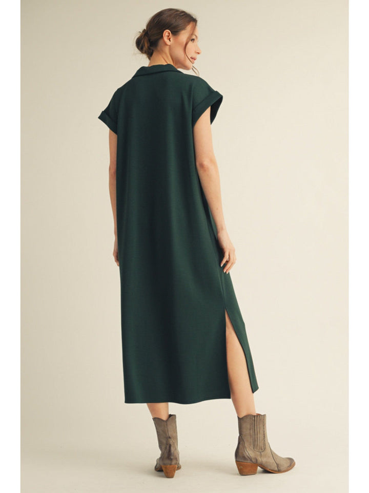 Jodifl Open Collar Neckline Solid Midi Dress with Side Slit Detail