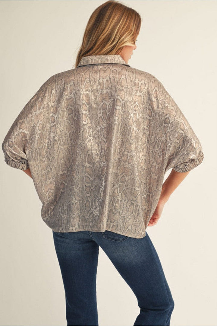 Jodifl Pearly Snakeskin Print Dolman Sleeve Blouse Top