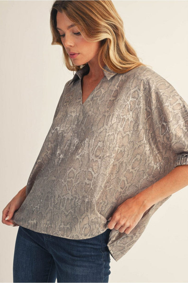 Jodifl Pearly Snakeskin Print Dolman Sleeve Blouse Top