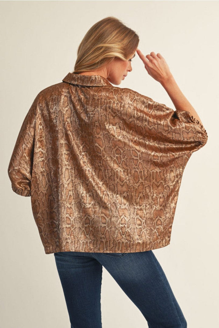 Jodifl Pearly Snakeskin Print Dolman Sleeve Blouse Top