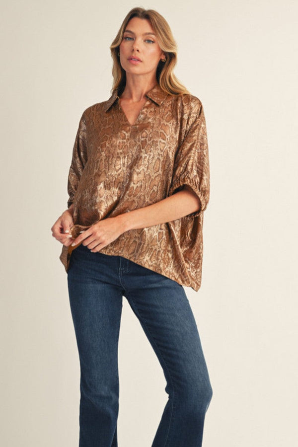 Jodifl Pearly Snakeskin Print Dolman Sleeve Blouse Top